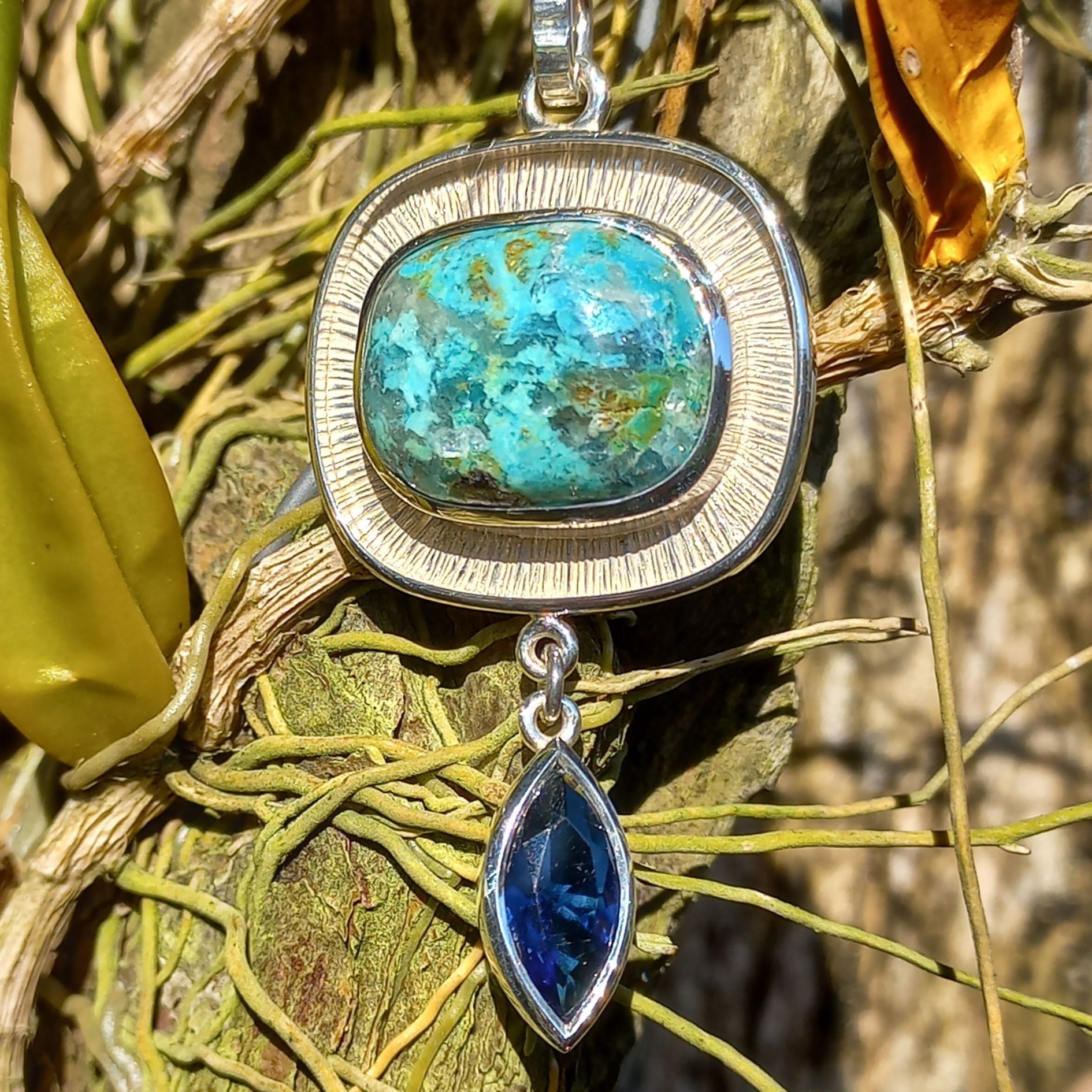 Chrysocolla & Blue Spinel Pendant