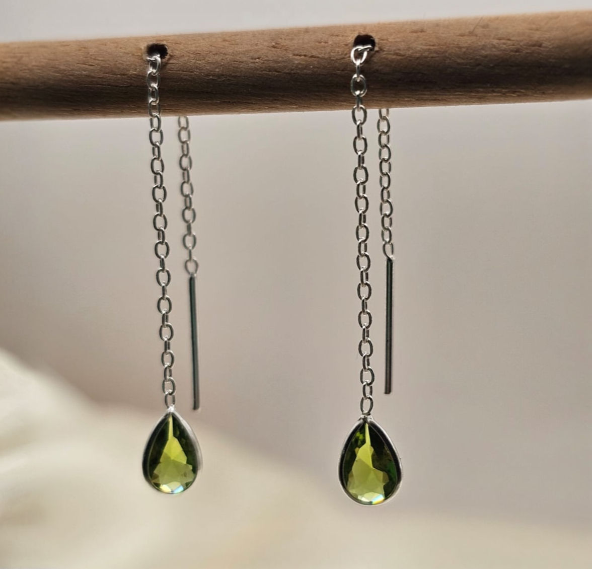 Thread Through Peridot Drop Earrings