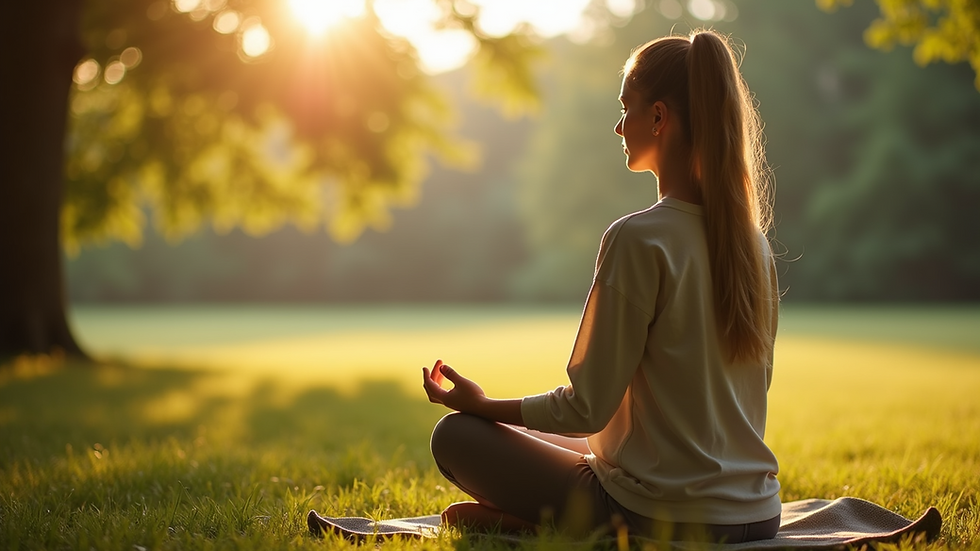 Close-up view of a person meditating in a serene outdoor setting