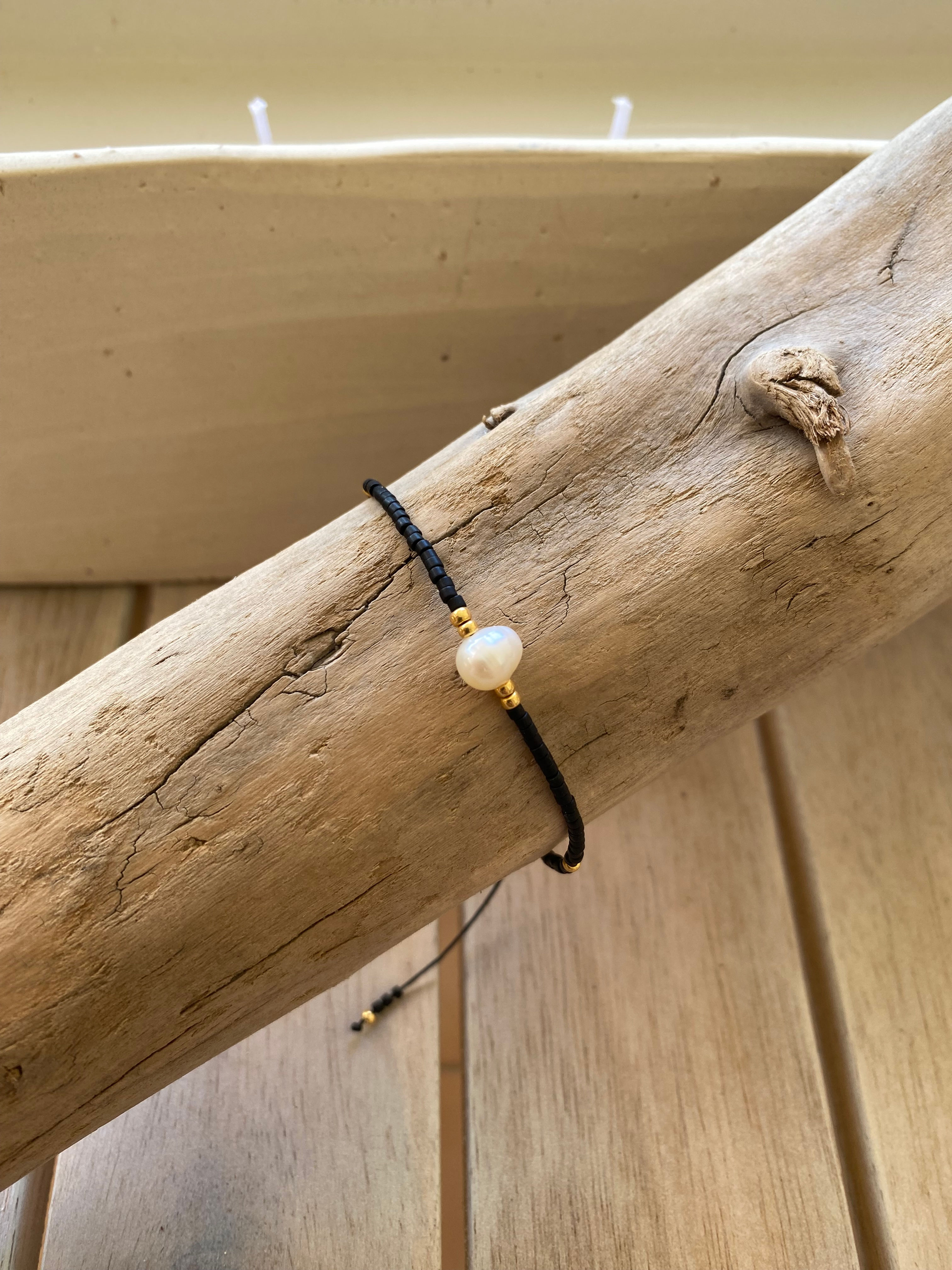 Bracelet Noir Perle d'eau douce