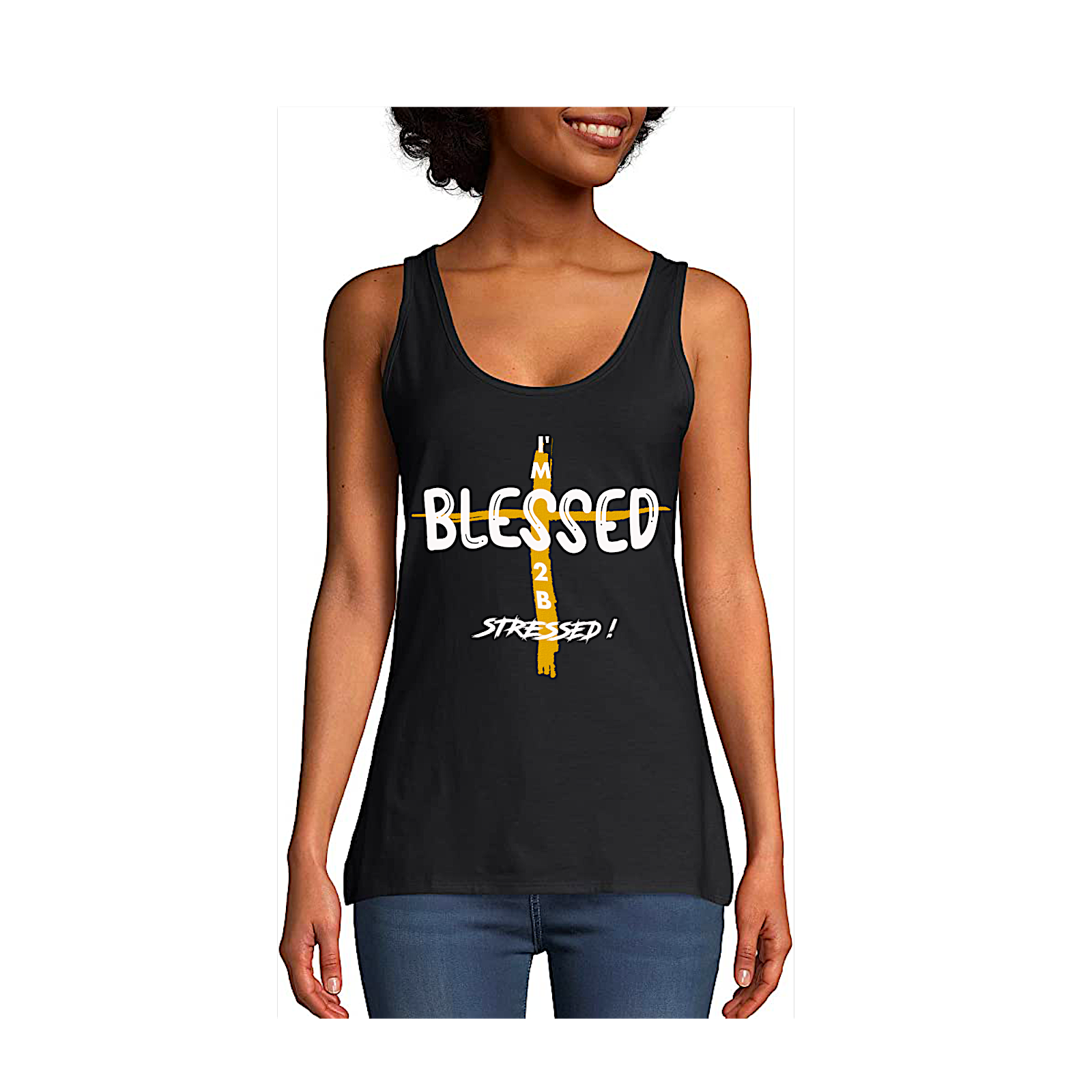 Blessed 2b Stressed Womens BLK Tank