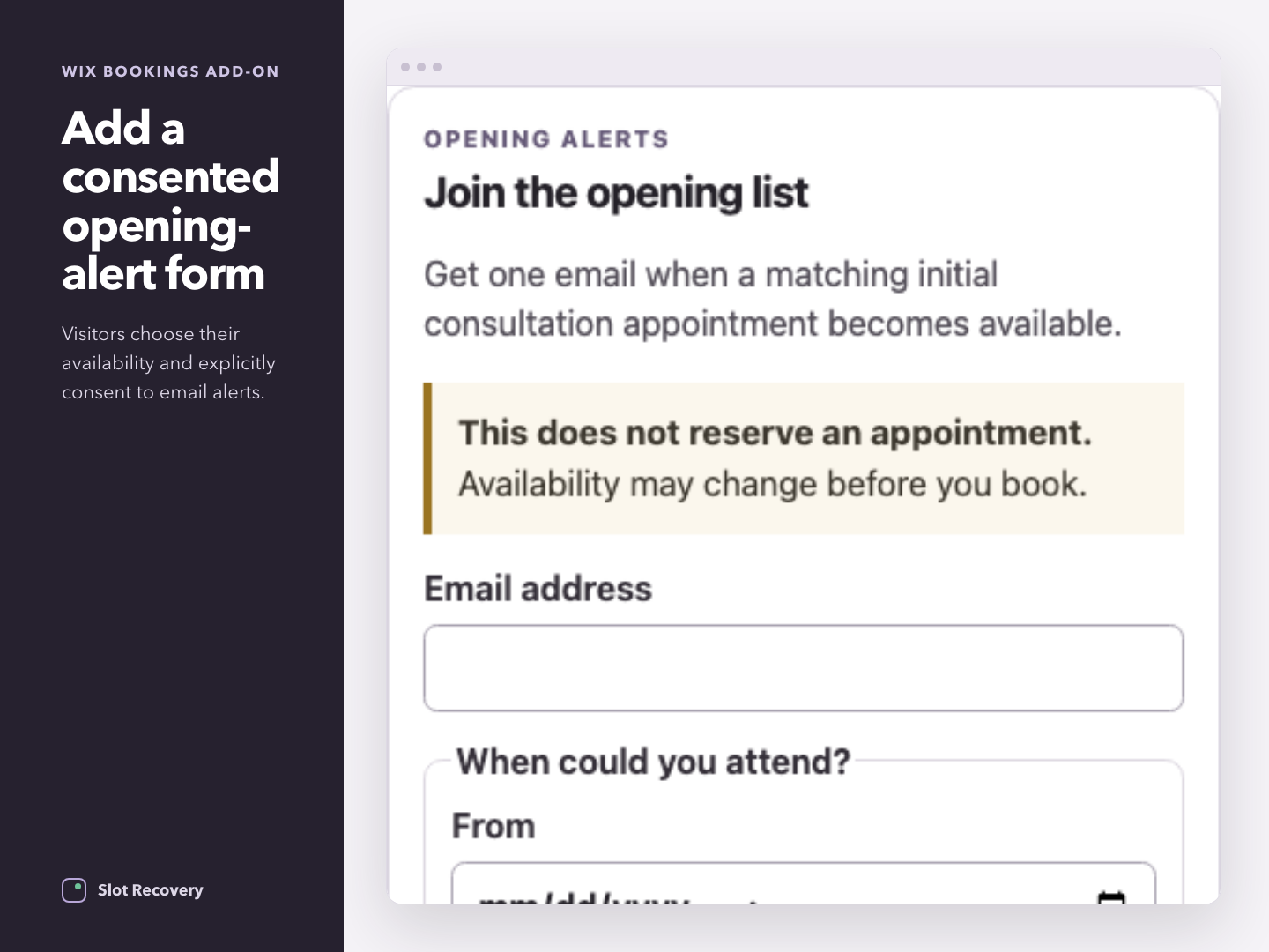 Slot Recovery feature detail — app on the Wix App Market