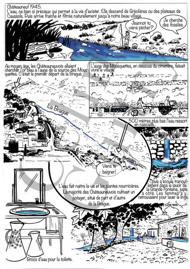 BD L'eau à ChâteauneufPlanche 11 L'eau à Châteauneuf
Dessins et textes Céline Guitry