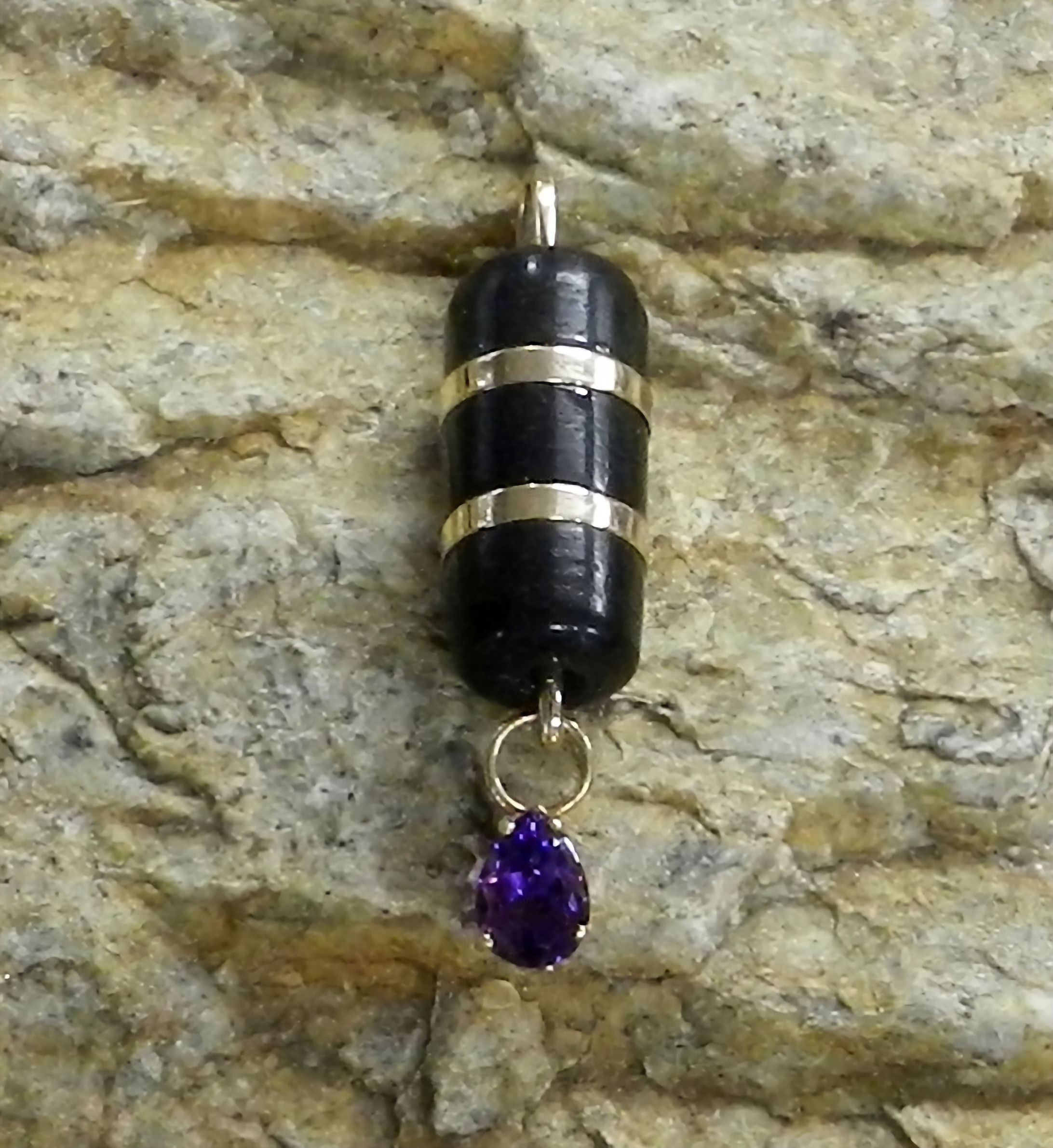 Pendant: 14ky Gold, Ebony and a Uraguayan Amethyst