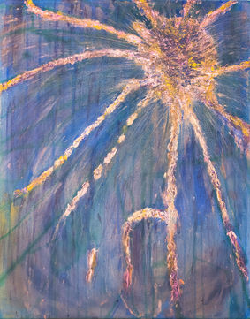 Mixed media painting named sundream by visual artist Kai-li Ma from the Perfectly Imperfect series, featuring ink, acrylic, thread, and sculptural elements on raw canvas, exploring grief and healing