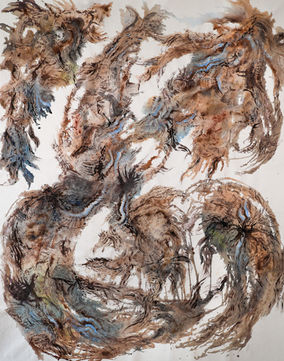 abstract painting named blue drift by visual artist kai-li ma