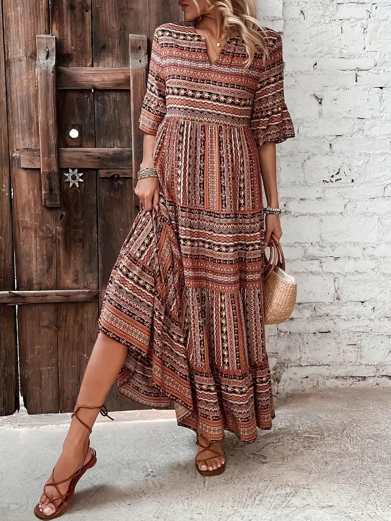 Thumbnail: Stunning Polka Dot Mock Neck Ruffle Hem Dress