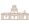 Line icon of an outdoor kitchen with grill and sink.