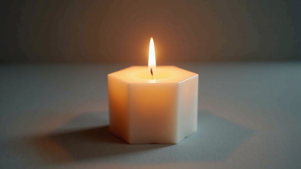 Eye-level view of geometric candle with sharp lines and modern design