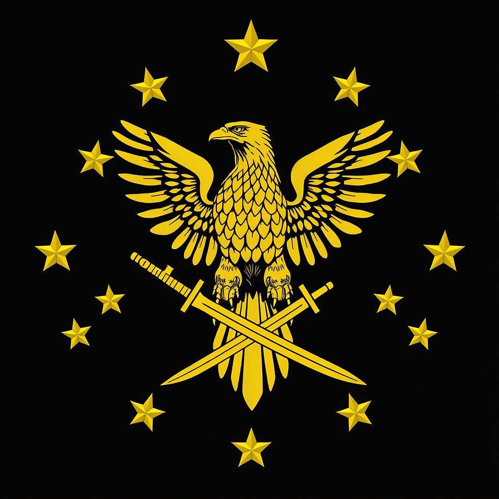 Gold eagle with stars and swords on a black background eve online ship guide