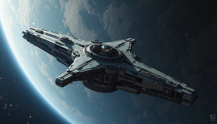 Eye-level view of a large space station structure orbiting a planet in Eve Online