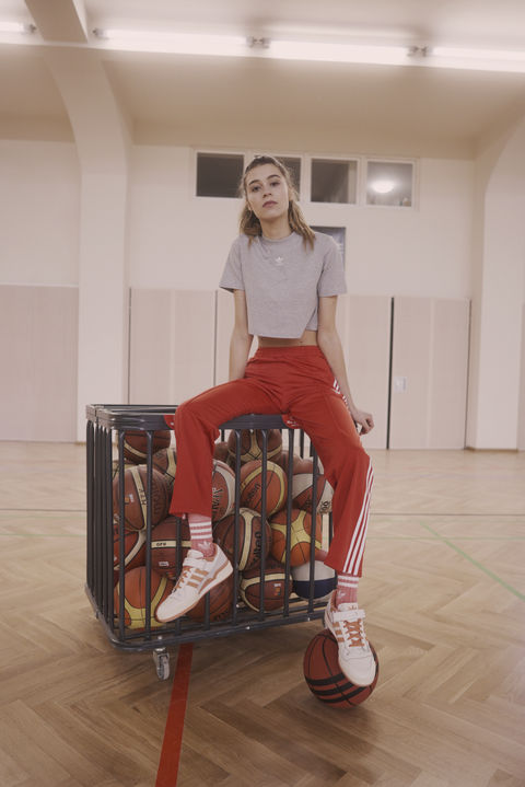 Portrait of model wearing adidas apparel during adidas Forum Spring 2021 campaign.