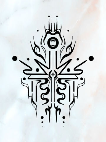 Abstraktes Tattoo-Design, symmetrisches Zeichen mit organisch-grafischer Struktur – Tattoo-Flash von Anna Wilhelm, Berlin