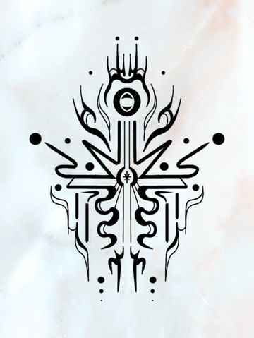 Abstraktes Tattoo-Design, symmetrisches Zeichen mit organisch-grafischer Struktur – Tattoo-Flash von Anna Wilhelm, Berlin