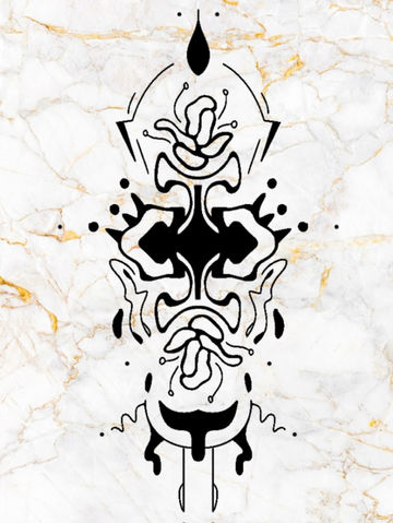 Abstraktes symbolisches Tattoo-Design mit geschichteter, ornamentaler Form – Tattoo-Flash von Anna Wilhelm, Berlin