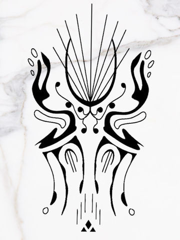 Symbolisches Tattoo-Design, abstraktes Zeichen mit expressiver Linienführung und Symmetrie – Tattoo-Flash von Anna Wilhelm, Berlin