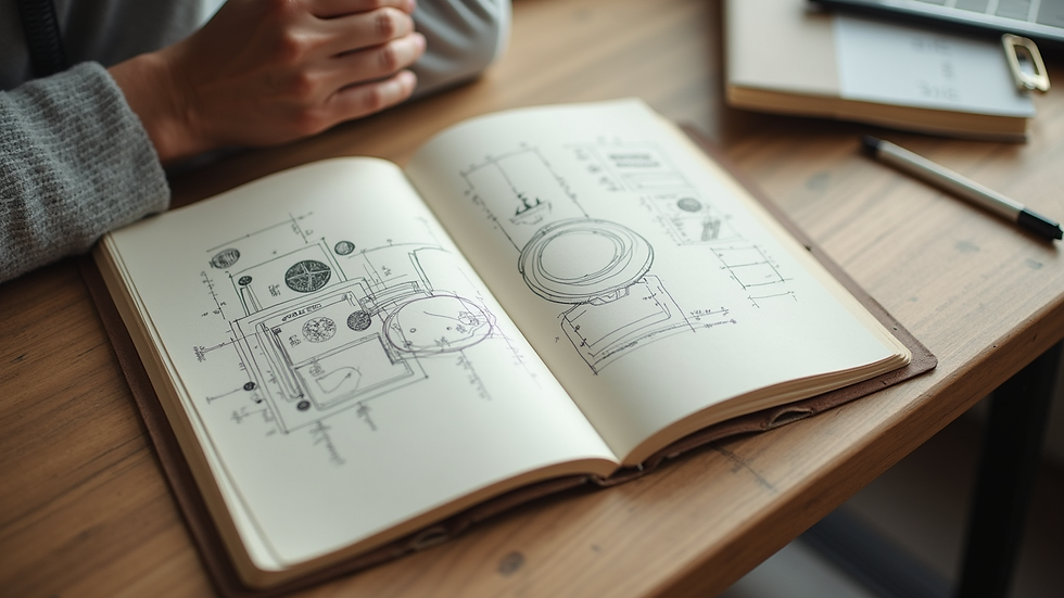 Vue rapprochée d’un carnet de croquis avec des idées de branding durable