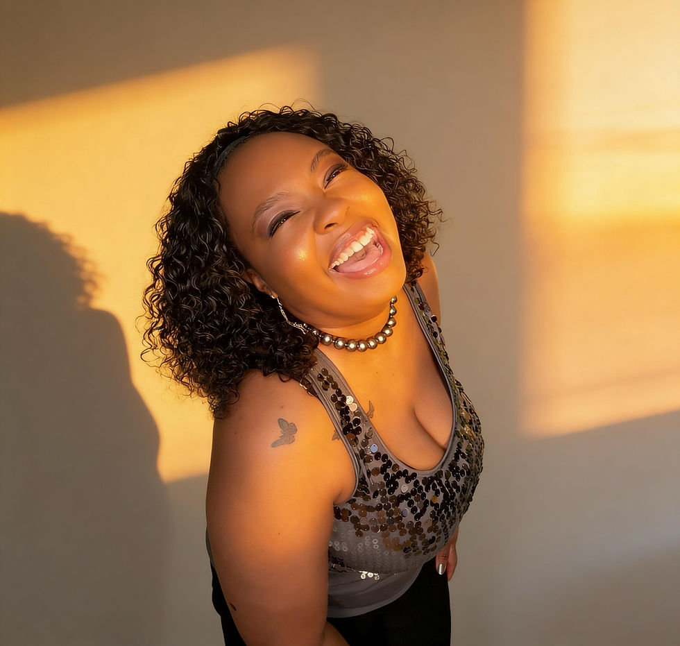 Woman smiling with text “Healing in Real Time Letters to My Grown Self” representing emotional growth and self reflection journey