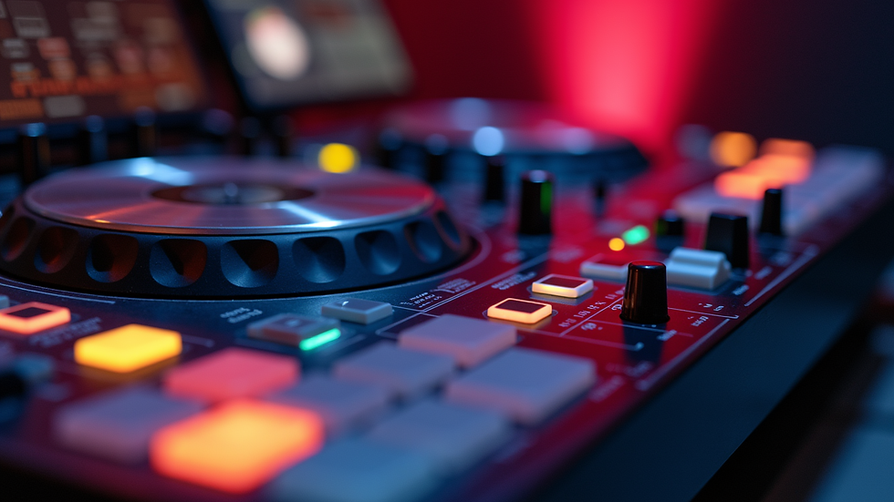 close-up of DJ controller with colorful buttons