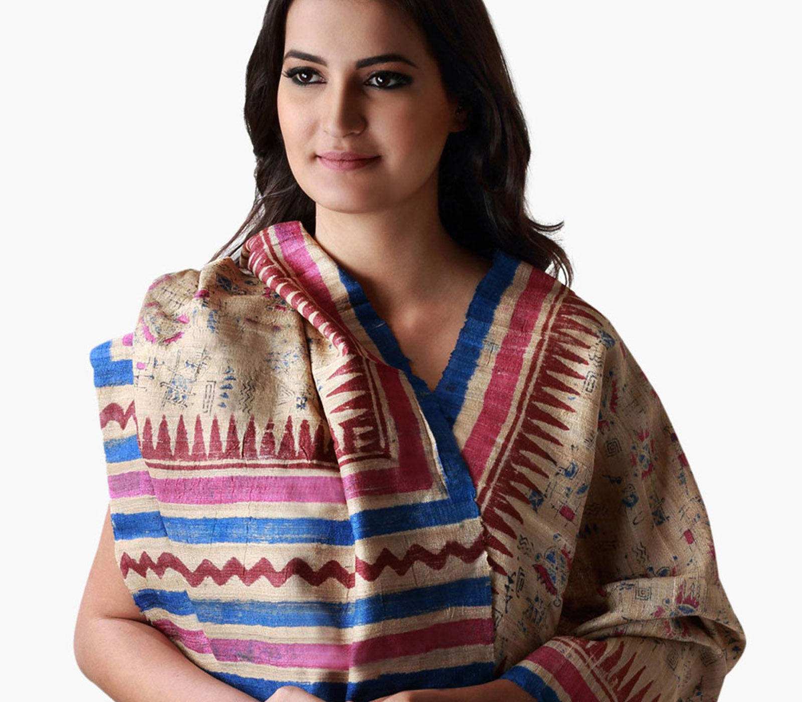 Pure Tussar Silk, Hand Block Printed, Shawls - Handmade