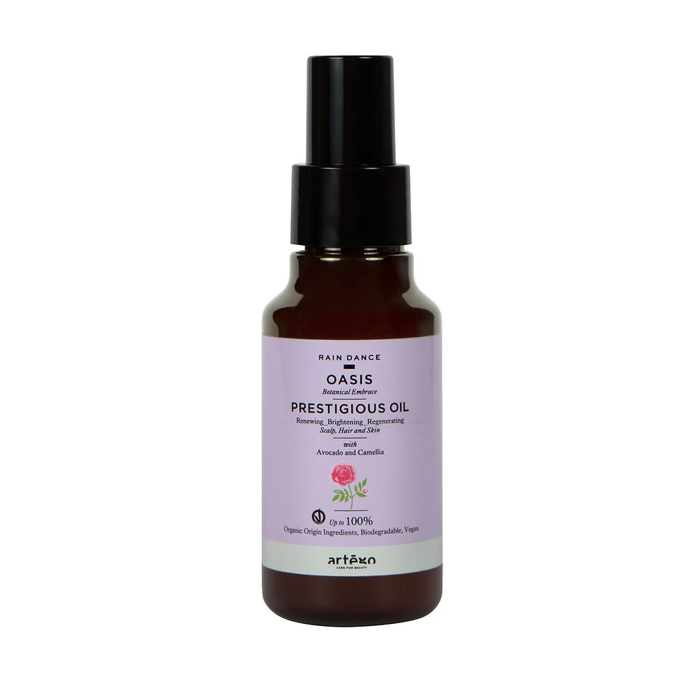 Artego Oasis Prestige Oil Flasche, lila Etikett, für gesundes Haar, Produktbild, 50ml.