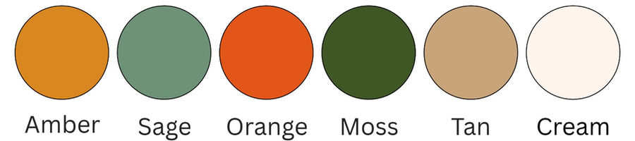 Fall color palette: Amber, Sage, Orange, Moss, Tan, and Cream color circles