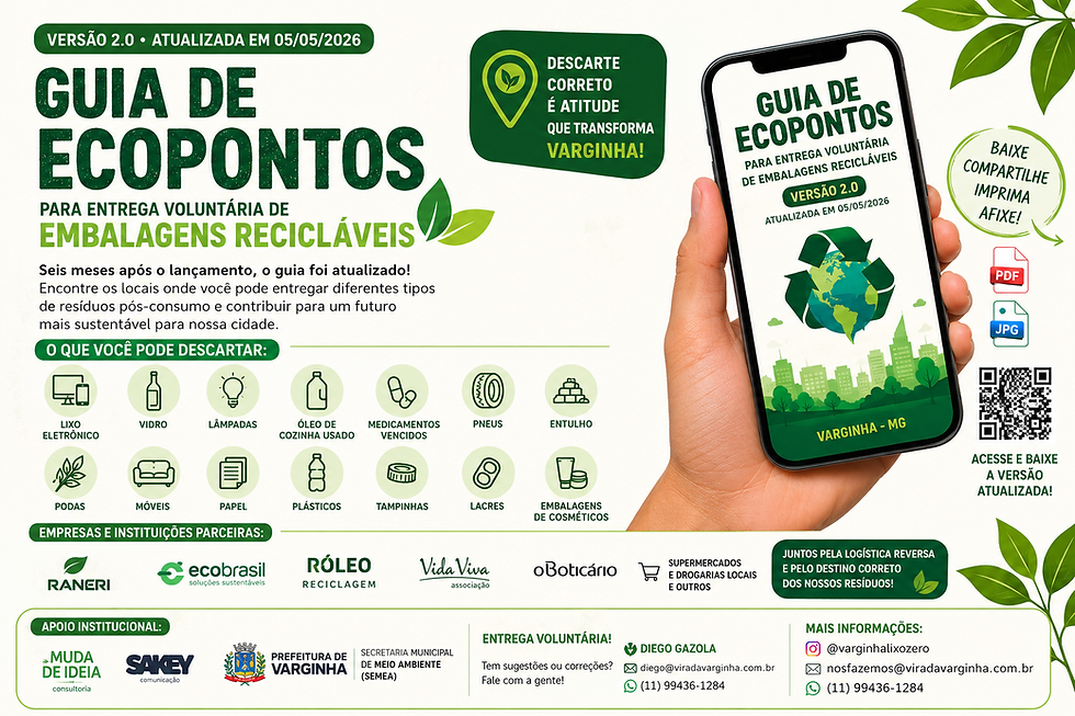 NOVA ATUALIZAÇÃO DO GUIA DE ECOPONTOS DE VARGINHA JÁ ESTÁ DISPONÍVEL