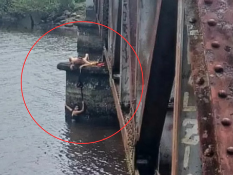 Jovem é salva por cadarço do namorado após cair de ponte