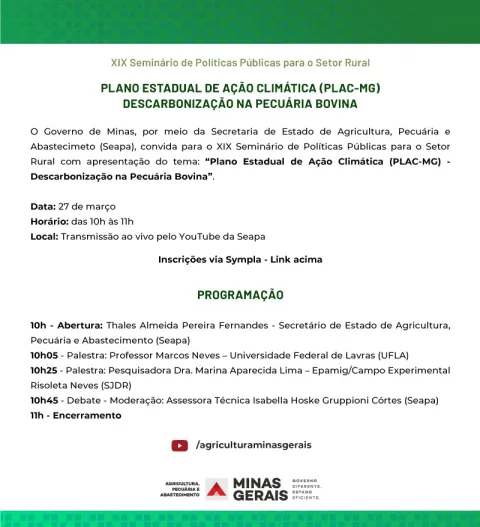 Secretaria de Agricultura realiza evento gratuito sobre descarbonização na pecuária