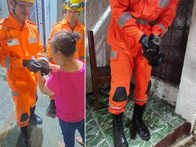 Filhote assustado é retirado com segurança por guarnição do Corpo de Bombeiros