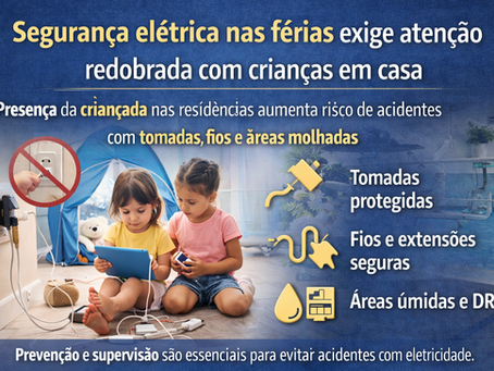 Segurança elétrica nas férias exige atenção redobrada com crianças em casa