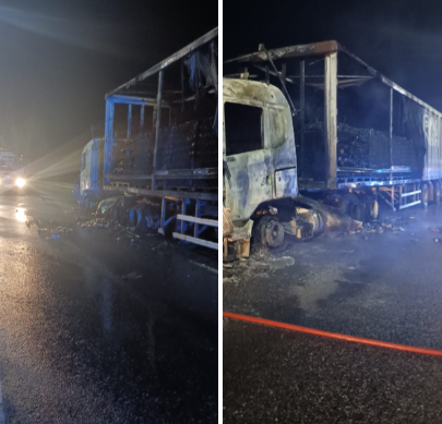 Bombeiros combatem incêndio em caminhão por mais de 1 hora na BR-381