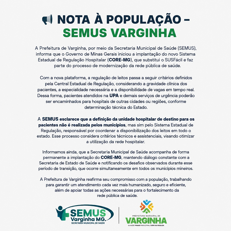 Novo sistema estadual de regulação hospitalar passa a definir vagas e transferências em Minas Gerais