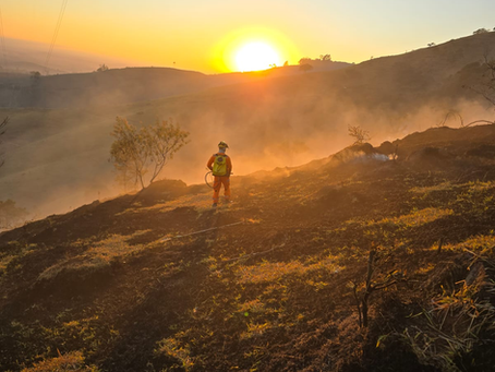 Bombeiros combatem incêndio em vegetação próximo à Cascata das Antas, em Poços de Caldas