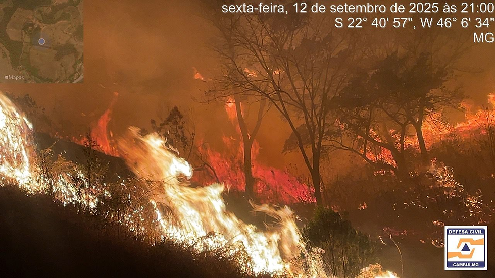 Fogo ameaca residencias em Cambui, mas e contido por acao conjunta