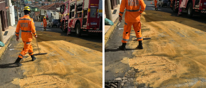 Vazamento de óleo deixa pista escorregadia e mobiliza bombeiros no Centro de Alfenas