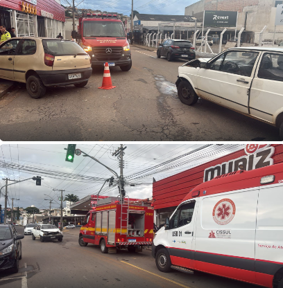 Colisão frontal entre dois carros mobiliza Corpo de Bombeiros na Avenida Plínio Salgado