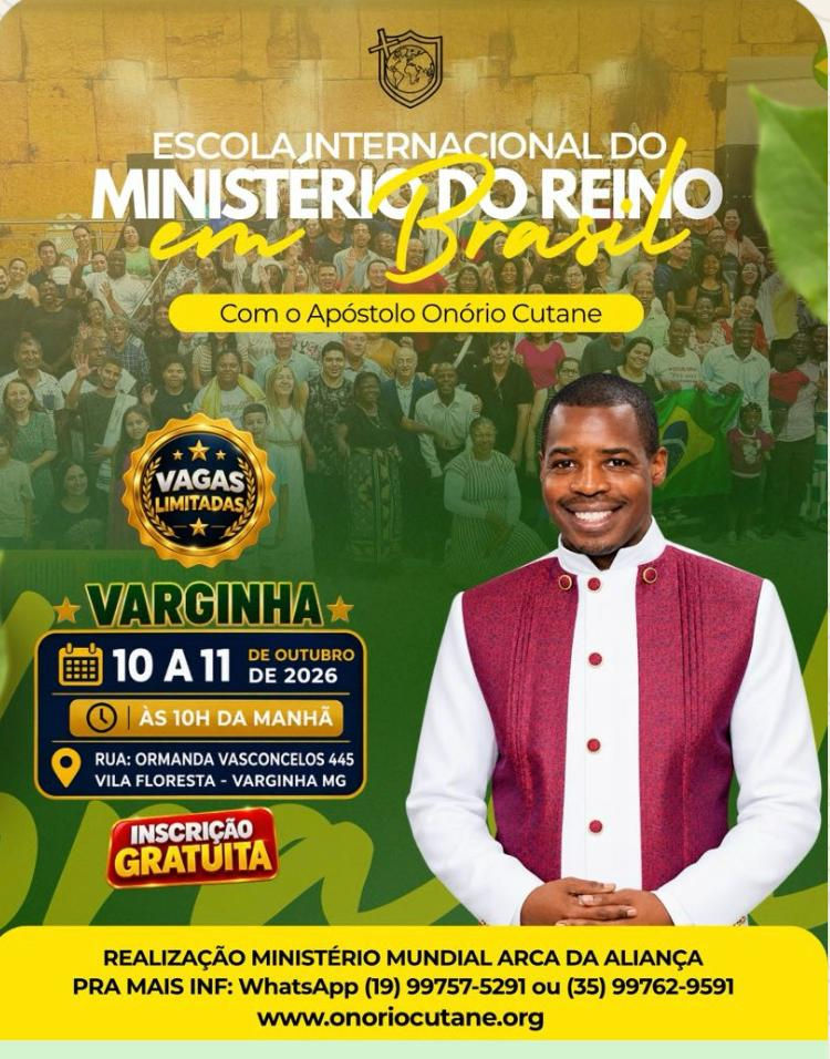 Programação será realizada em Varginha nos dias 10 e 11 de outubro, com inscrição gratuita. Na semana seguinte, o apóstolo também estará em Pedreira (SP) para uma cruzada de salvação e milagres