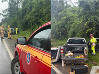 Fiat Strada colide contra barranco e motorista é socorrido na MG-050