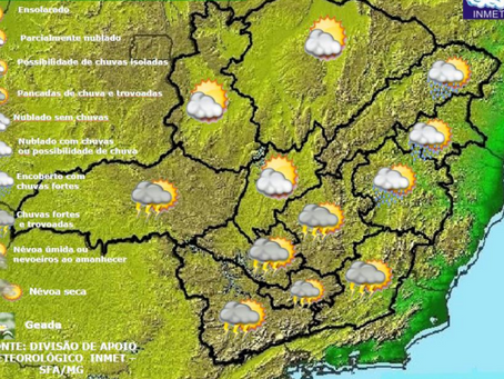 Segunda-feira será de pancadas de chuva e trovoadas em várias regiões de Minas
