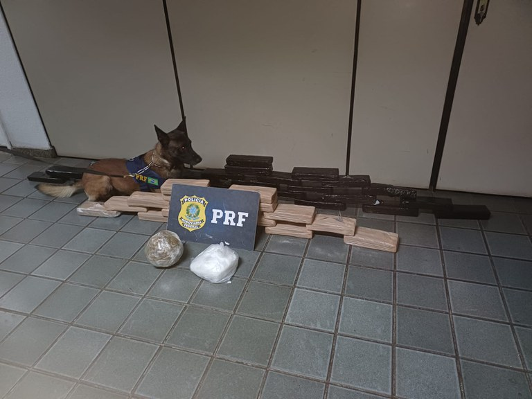 PRF apreende mais de 40 kg de drogas em ônibus na BR-381