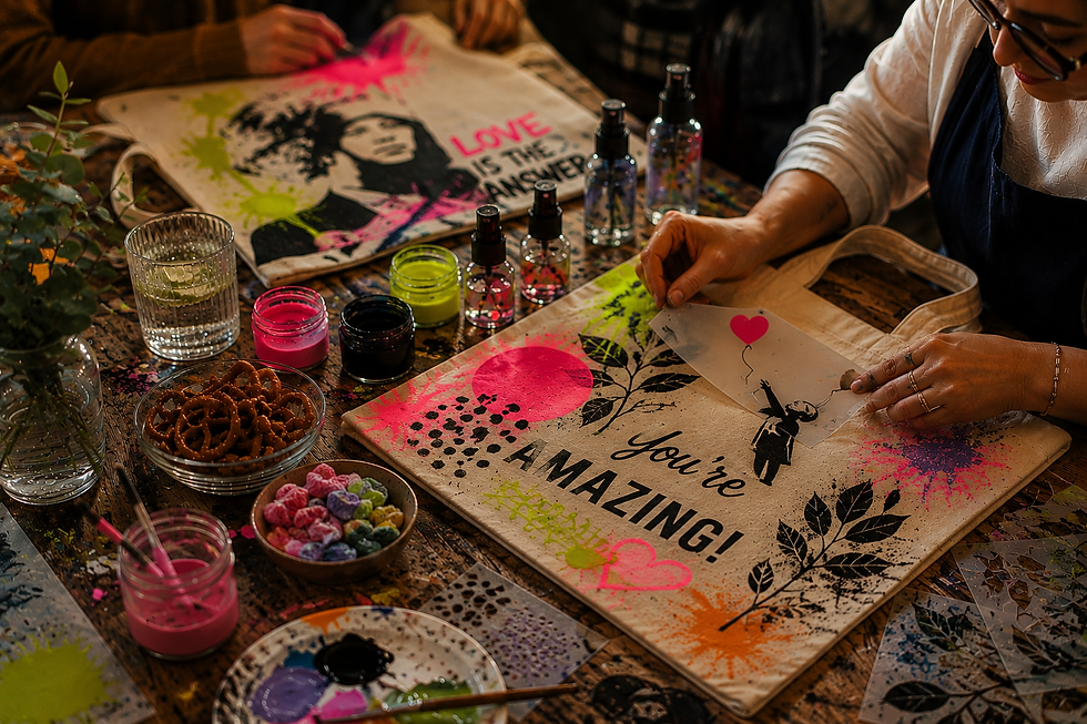 Close up of a tote bag being decorated