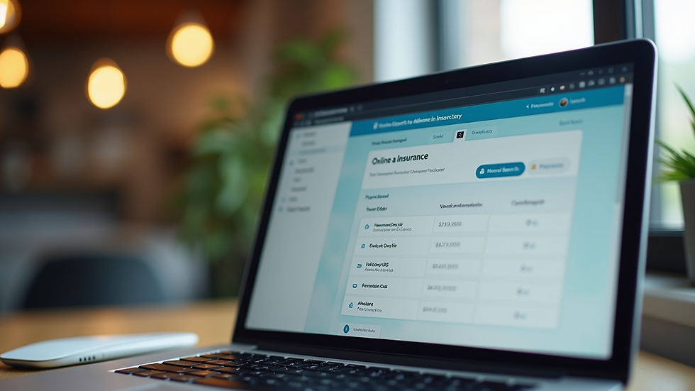 Close-up view of a laptop screen showing an online insurance platform