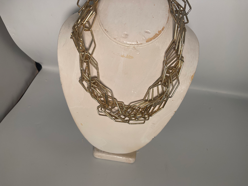 Thumbnail: Multi-Layered Gold Hexagonal Link Statement Necklace