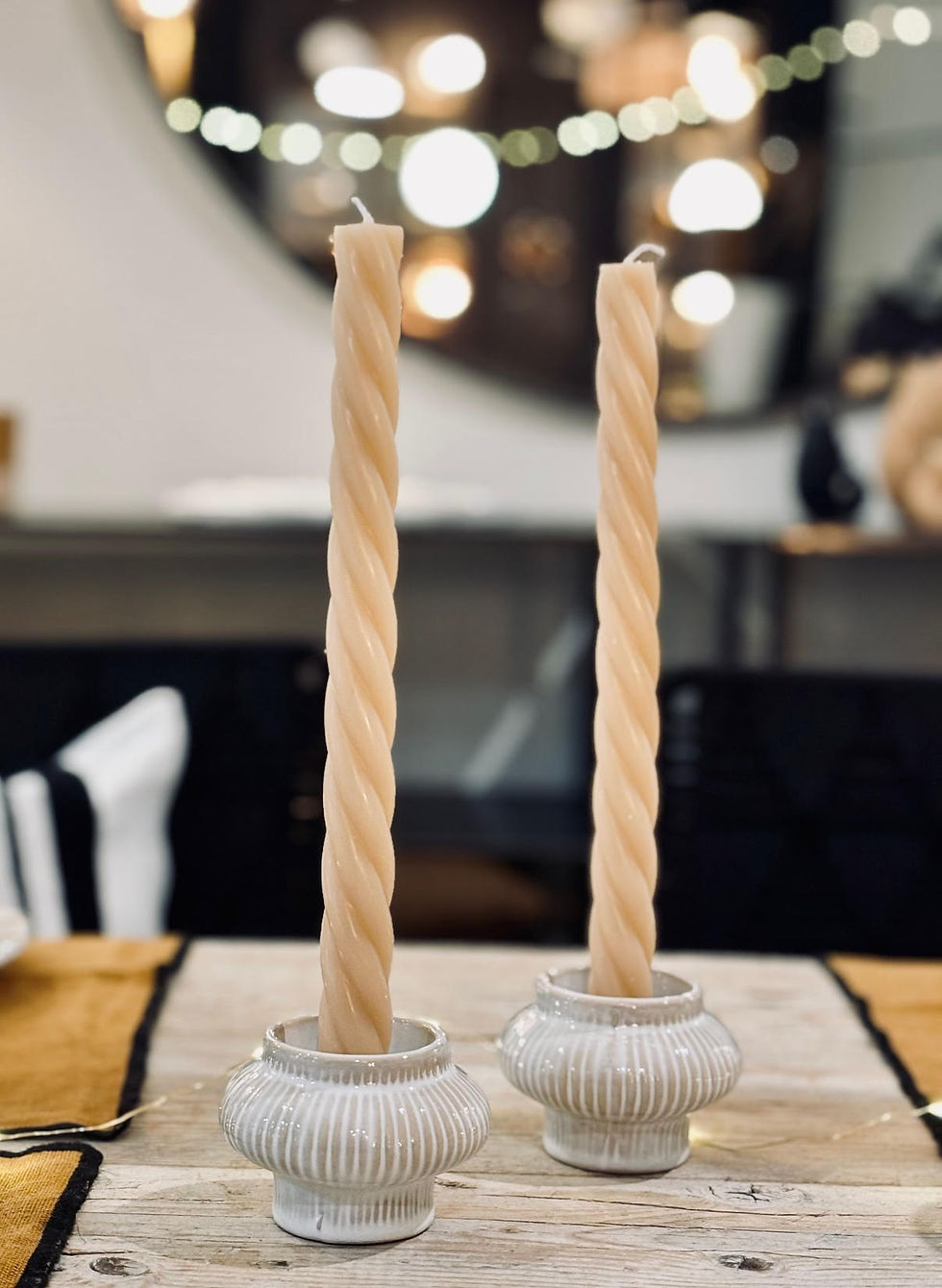 Set de 2 bougies torsadées beige