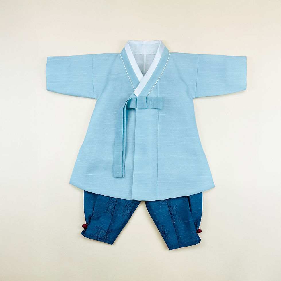 Traditional Korean baby boy blue hanbok for 1st birthday