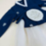 Thumbnail: Navy and gray baby girl hanbok with embroidered patch and tulle skirt