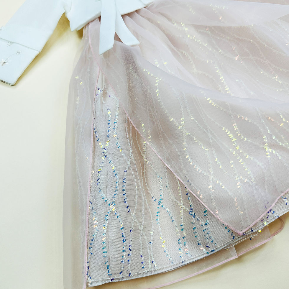 Thumbnail: Baby girl hanbok set with white floral jeogori and flowing skirt