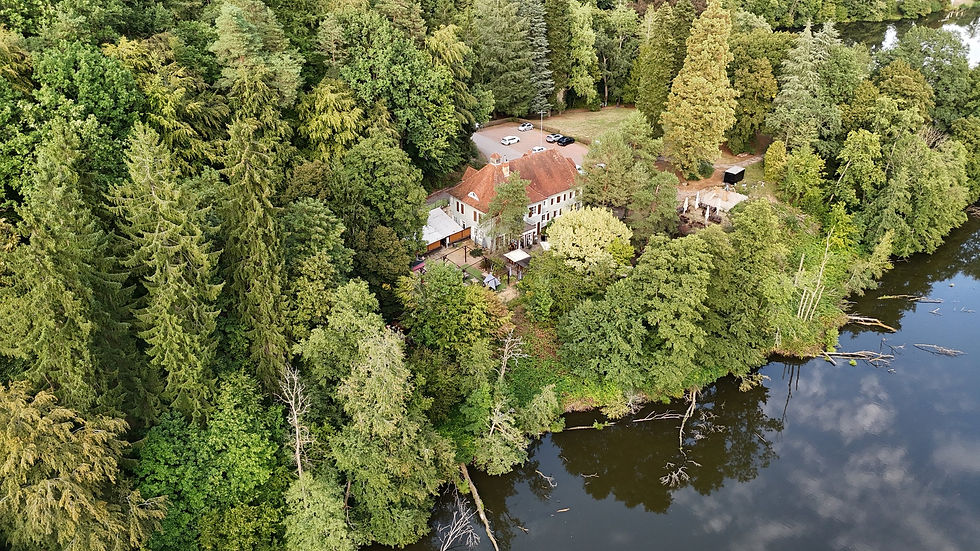 Restaurant Halbinsel auf Gut Junkerwald am Würzbacher Weiher, Drohnenaufnahme