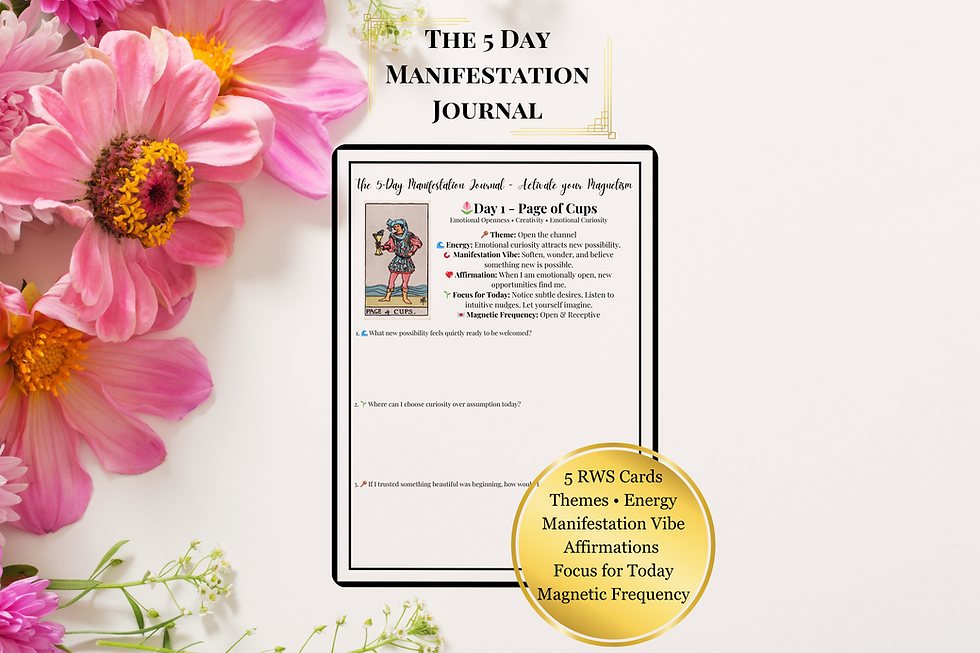 5-Day Tarot Manifestation Journal printable PDF featuring a guided tarot journal page with manifestation prompts and Rider–Wa